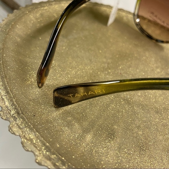 Tahari by Elie Tahari Oversized Slight Cat Eye Sunglasses, Honey Tortoise/Gold - Picture 8 of 10